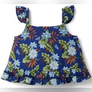 Janie & Jack Baby Girl 18-24mo Tropical Floral Ruffle Strap Cropped Top in Blue
